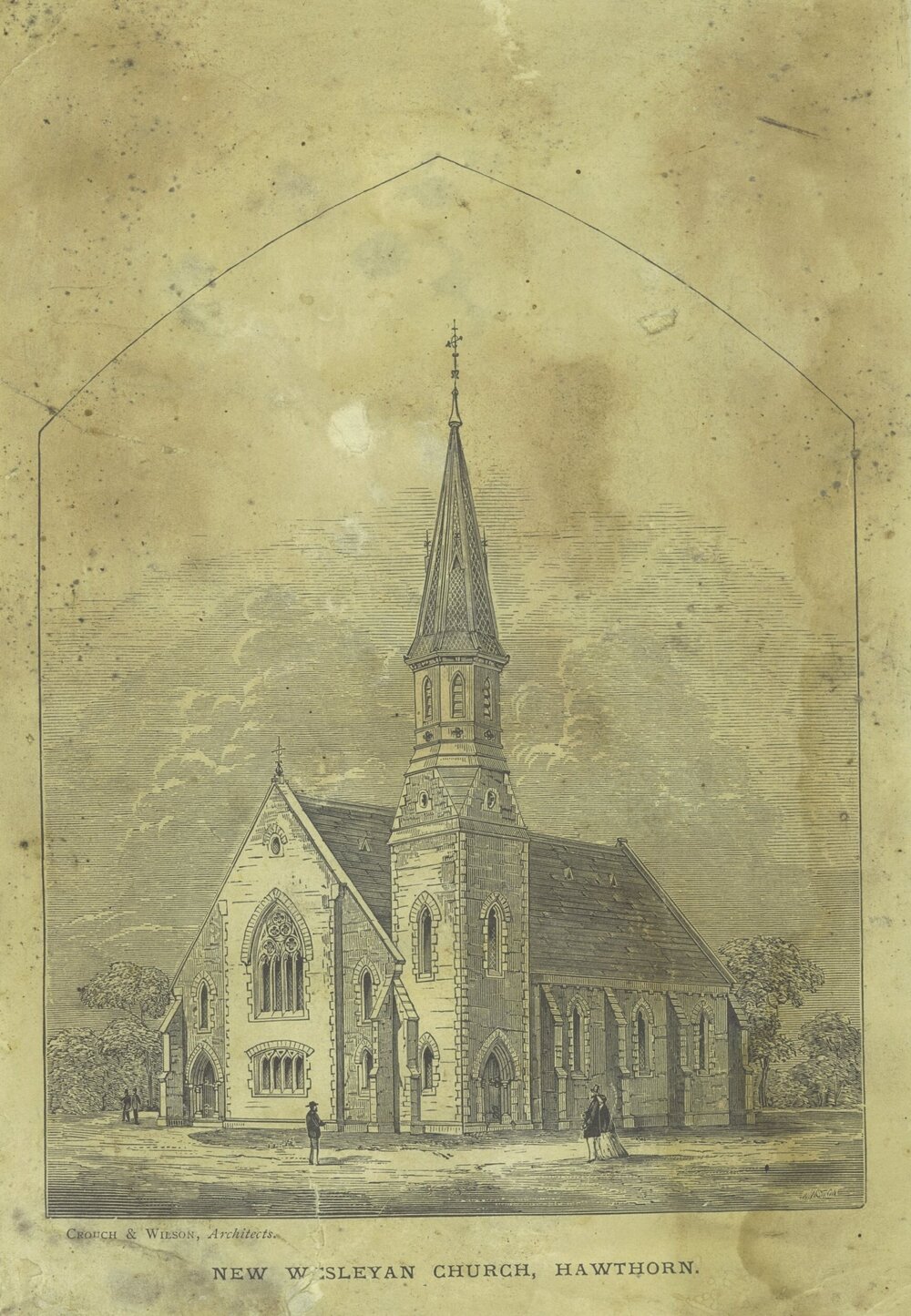 Sketch of Wesleyan Church Hawthorn, c.1880s