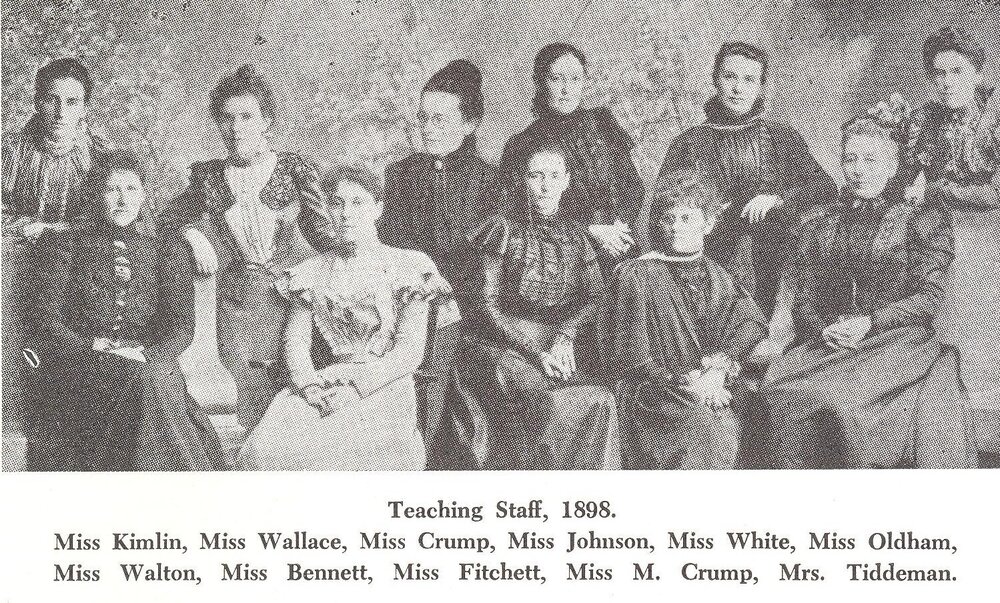 Photocopy of Teaching Staff photo, 1898, identified, incl. A Fitchett and M Tiddeman