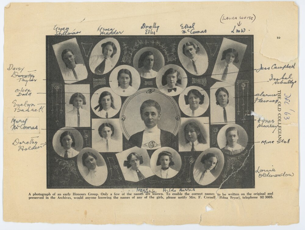 Honours Group collage photo with Ada Fitchett, c.1913