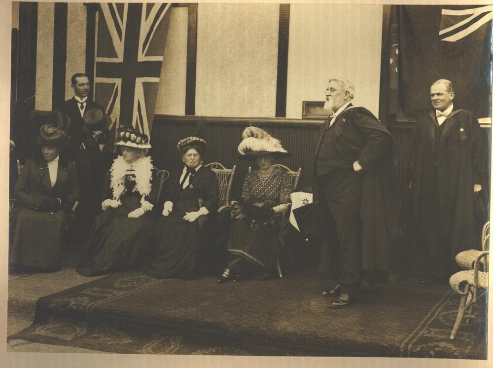 Opening of Girls' Block, showing Fitchett, Krome, and dignitaries, 1913