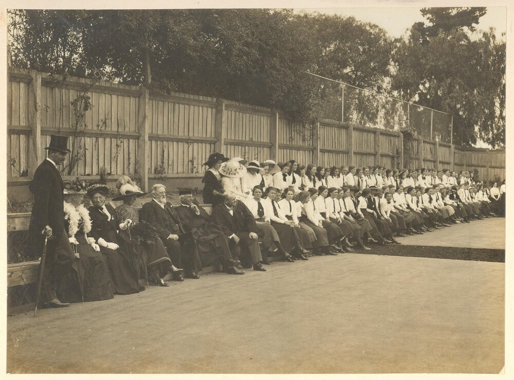 Photo of opening of Girls' Block and Tennis Courts, 1913