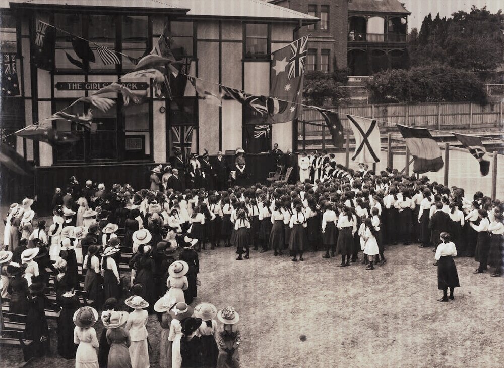 Opening of Girls' Block and Lady DenmanTennis Courts, 1913