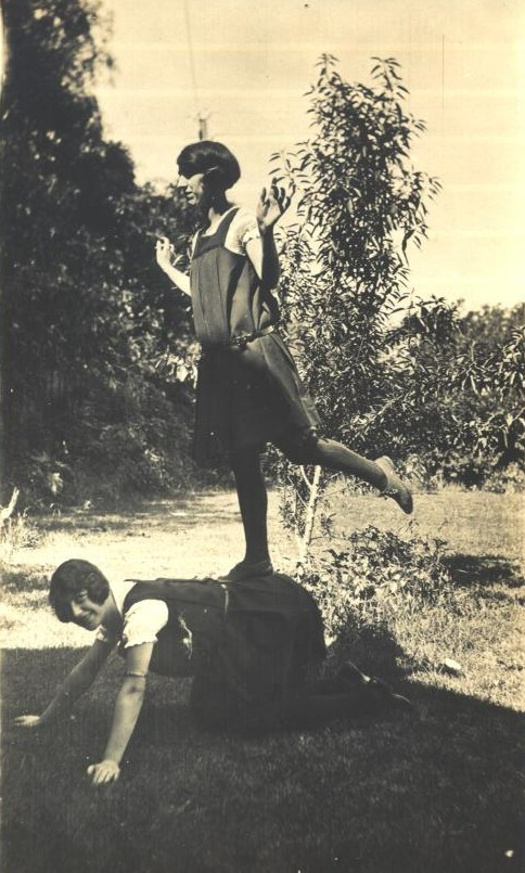 Student Gymnasts, (two girls in garden), c.1920