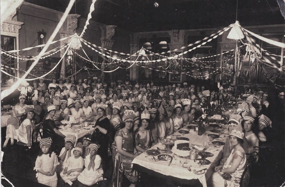 Photograph of Birthday Night Celebrations, 1923 or 1924, with boarders' names written on back