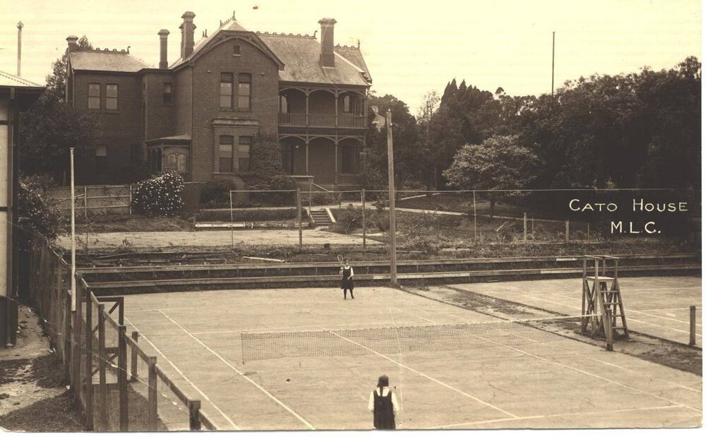 Photograph of Cato House and portion of tennis court, c.1926