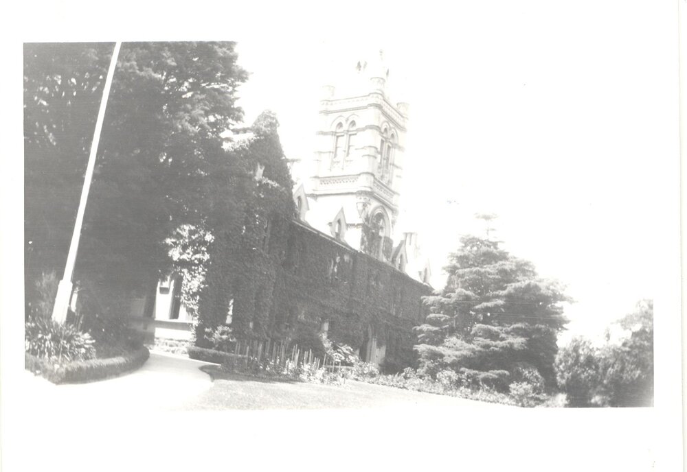 Photo of Tiddeman House, driveway, flagpole and cedar tree taken from Gates, 1927