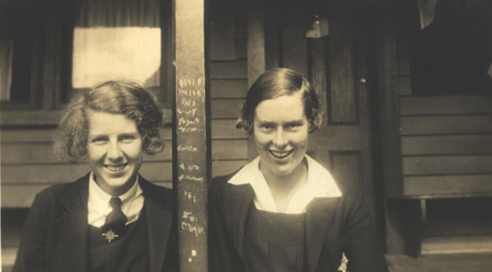 Photo of student Margaret Little (right) and friend, 1932 or 1933