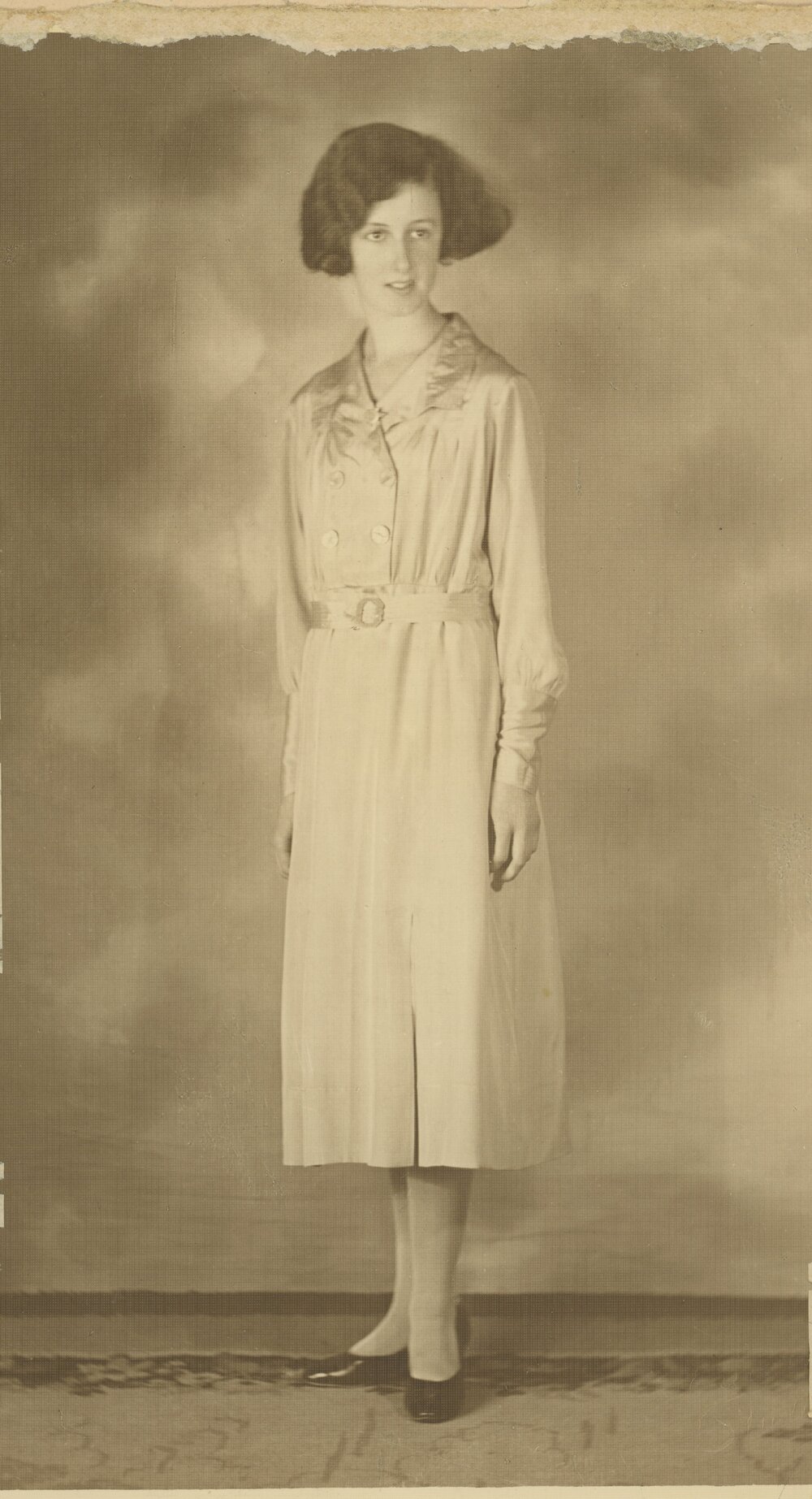 Photo of boarder Dorothy Smith (1937) wearing Boarders' Sunday Dress