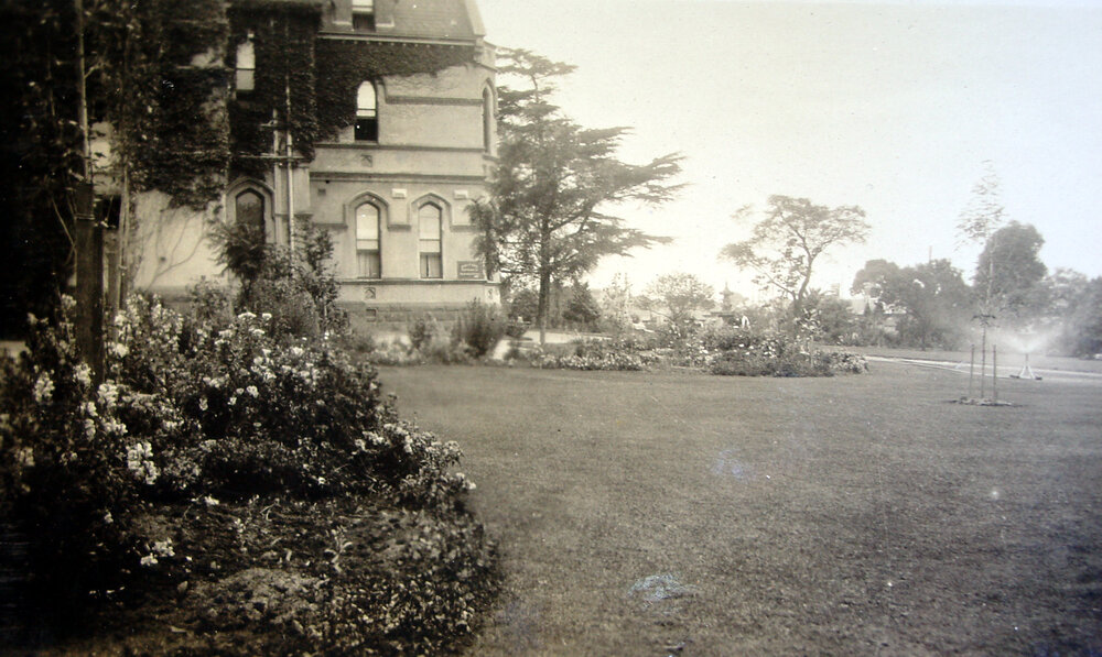 Photo of front gardens looking east, c.1932