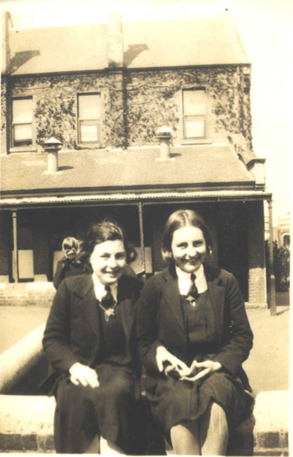Edna Hay and Friend in Quadrangle, 1936