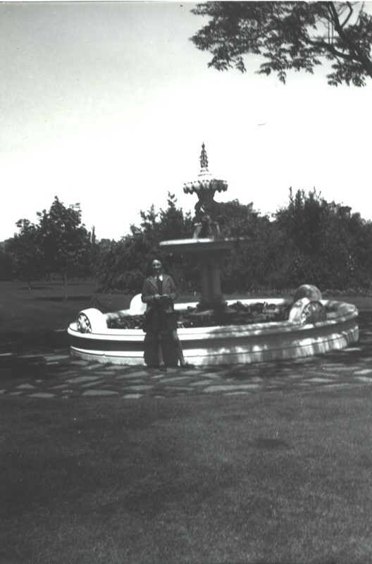 Audrey Bee beside Fountain, 1937