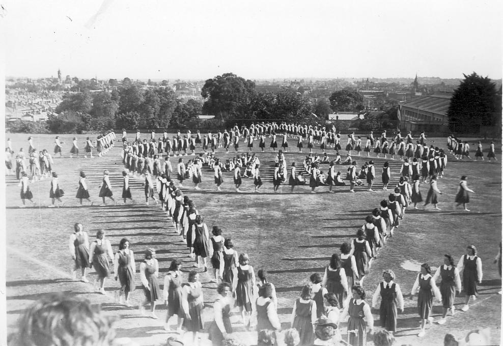 Photo of gymnastics display formation on sports grounds, 1942