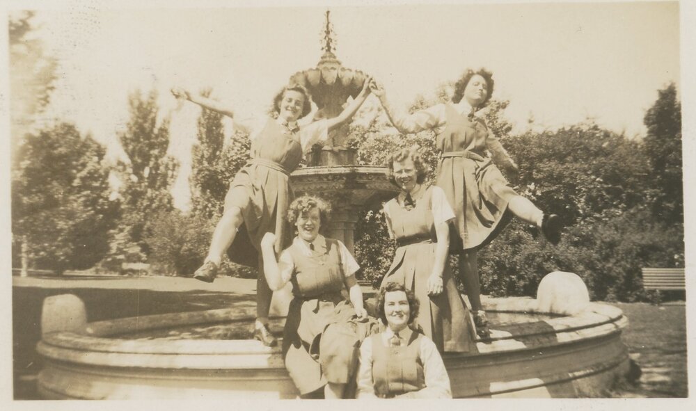 Photo of Prefects Judy Lee, Betty Rogers, Barbara Binder, Margaret Rentoul &amp; Joyce Page, 1943