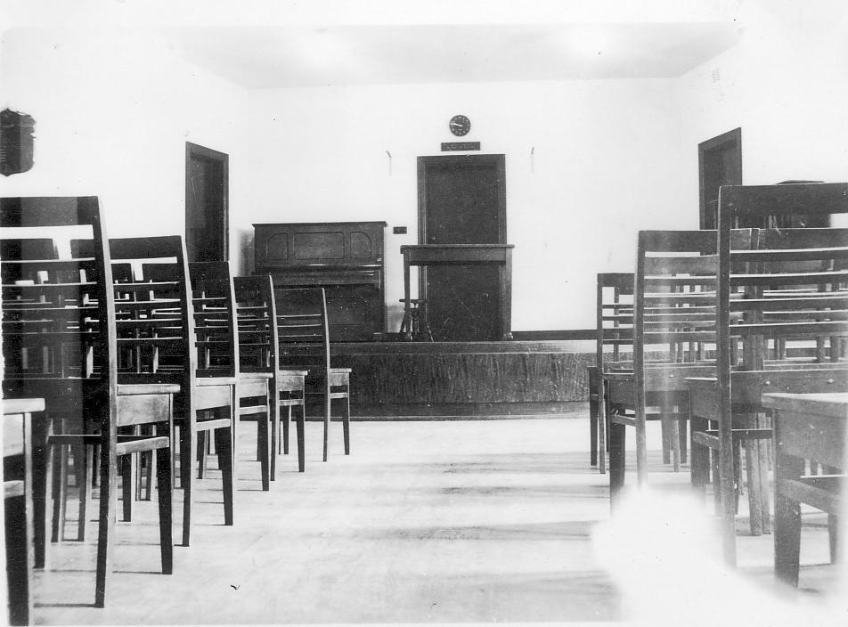 Photograph of interior of "Flockart Hall" in old Music Hall, c.1945