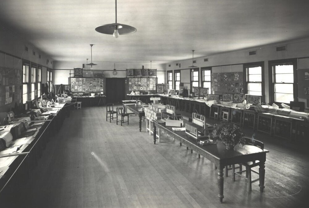 Elsa Tyler's (teacher) Photo Album, 1948 -arts &amp; crafts display   syllabus, gymnastics, etc.