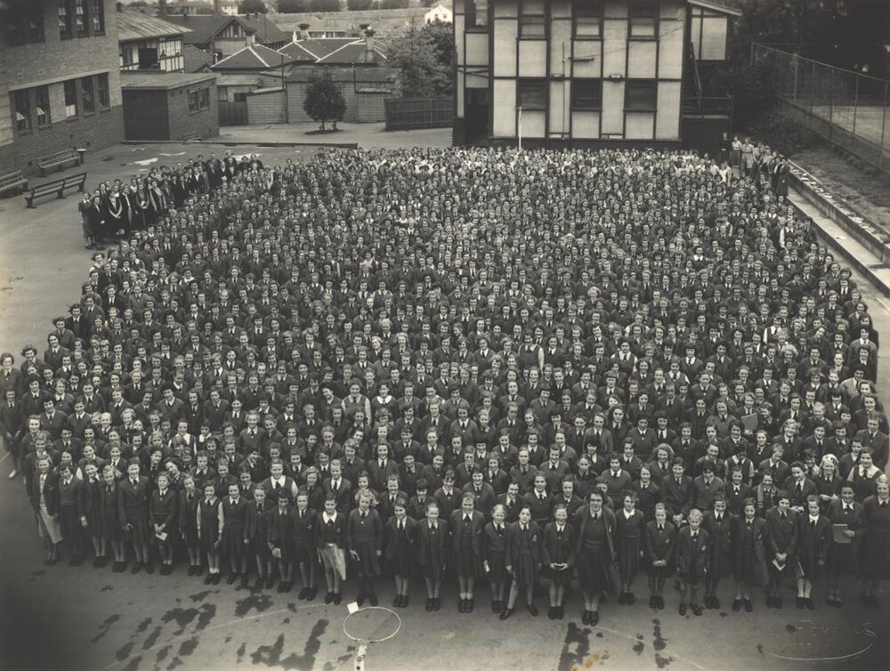Photograph of Outside Assembly during Polio epidemic, 1949
