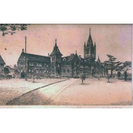 Etching of Main Building by Austin H. Platt, c.1934