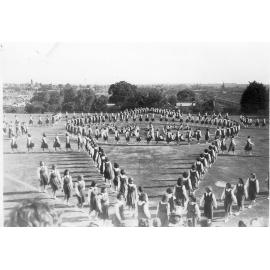 Photo of gymnastics display formation on sports grounds, 1942