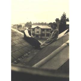 Vere McArthur and Thelma Poverill on roof of Boarding House, 1924