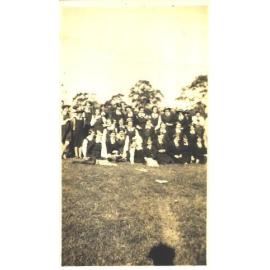 Group in front of gum trees - possibly on excursion, 1934