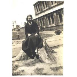 Joan Bairstow near Girls' Block, 1935