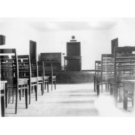 Photograph of interior of "Flockart Hall" in old Music Hall, c.1945