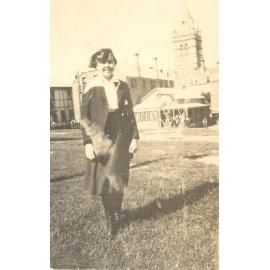 Photo of friend of Winnie Woodmason tower in background, c.1917