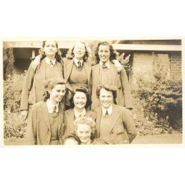 Photo of  Ruth Pretty and six senior school friends, 1945.
