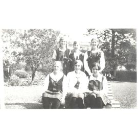 Photo of six girls on front lawn c.1925 - 1926