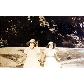 Photo of students "Betty" and Olive [Spicer] in Botanical  Gardens, c1932 or 1933