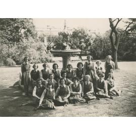 Photo of Prefects in front of the school fountain, autographed by all, 1943