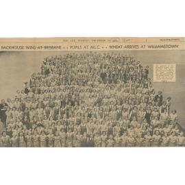 Photograph (newsclipping) of MLC students & Rev Grove from The Age, 14 December 1937